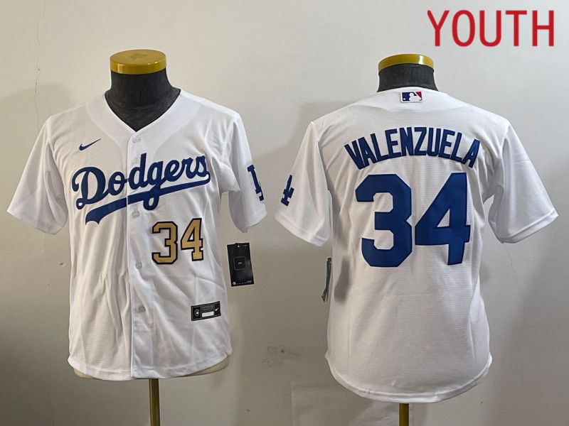 Youth Los Angeles Dodgers 34 Valenzuela White Game 2024 Nike MLB Jersey style 10294